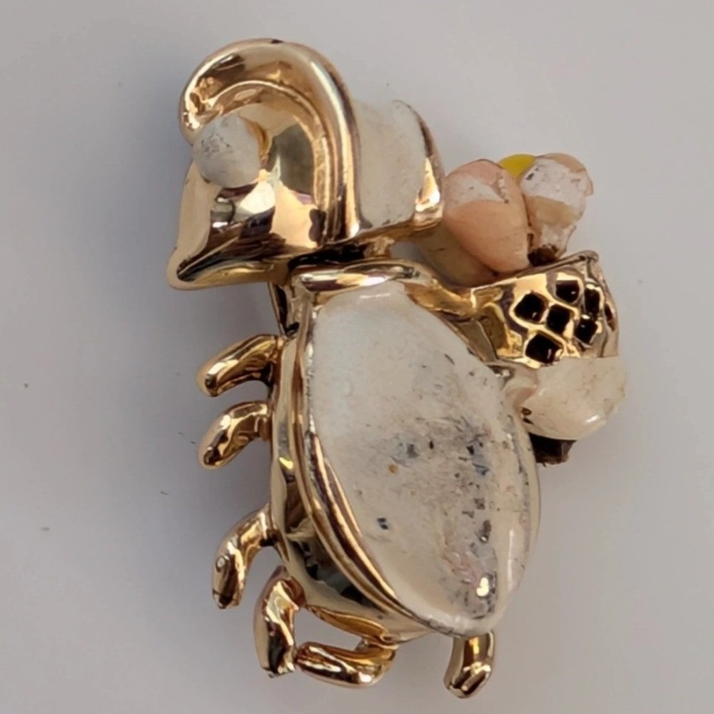 Vintage Gold Tone Insect Bug with Basket Enamel Figural Brooch Pin